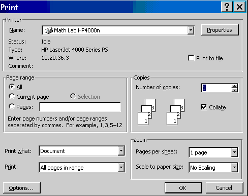 Printer dialog